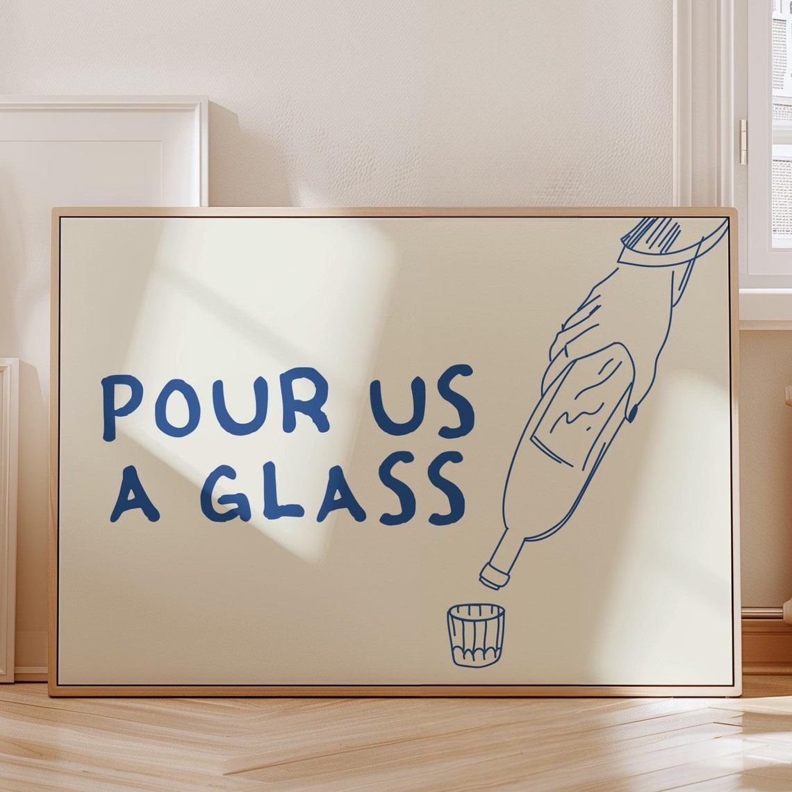 Pour Us A Glass Funny Wine Hand Drawn Kitchen Bar Quote Poster