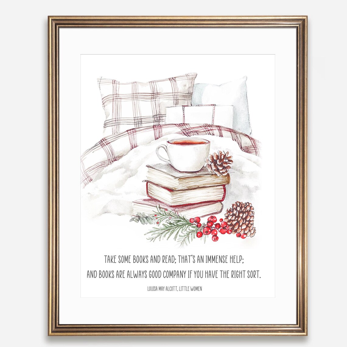 Little Women Reading Quote Watercolor Books Tea Cozy Library Nook Poster