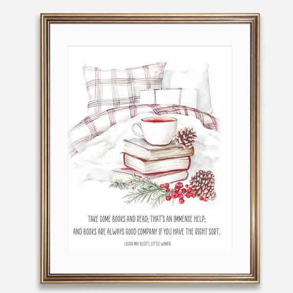 Little Women Reading Quote Watercolor Books Tea Cozy Library Nook Poster