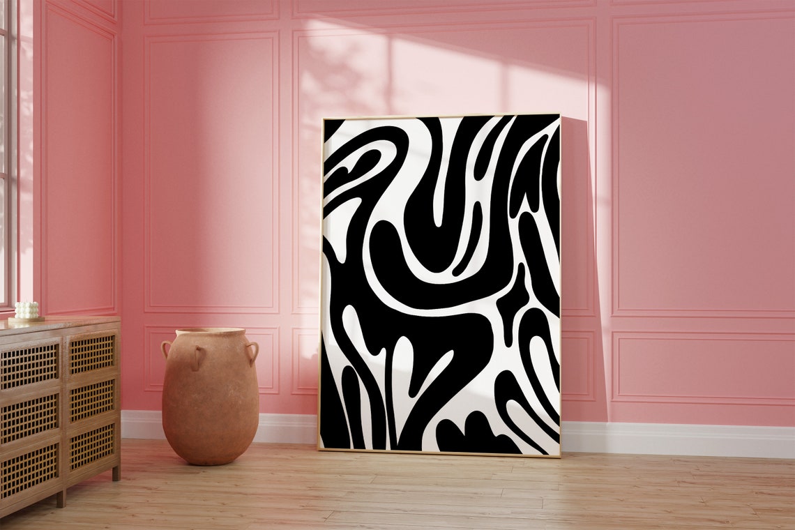 Black White Wavy Groovy Abstract Swirl Modern Minimalist Poster - Image 3
