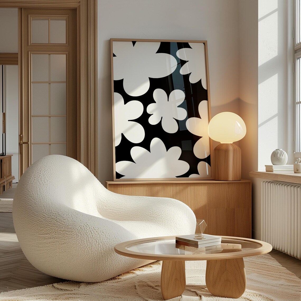 Floral Botanical Abstract Print, Monochrome Decor - Image 2