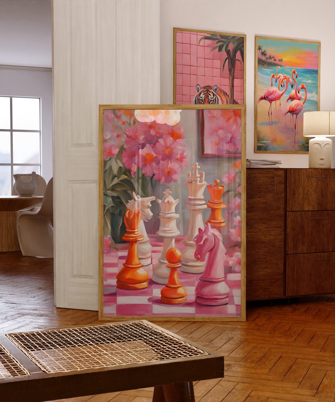 Pink Chess Art Print, Trendy Bedroom Decor - Image 3