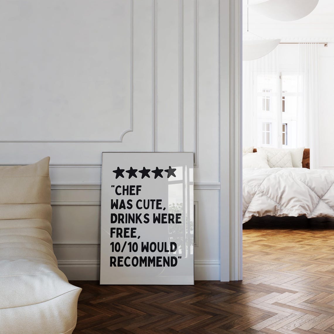 Chef Was Cute Drinks Were Free Funny Kitchen Quote Review Poster - Image 3