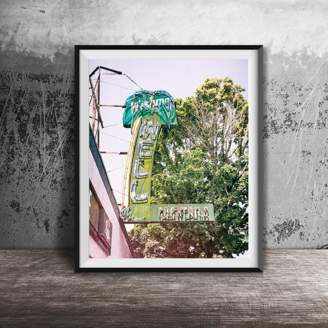 Welcome Motel Cocktails Palm Tree Vintage Neon Roadside Sign Poster