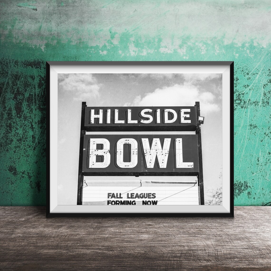 Hillside Bowl Vintage Bowling Alley Bright Orange Neon Sign Poster - Image 2