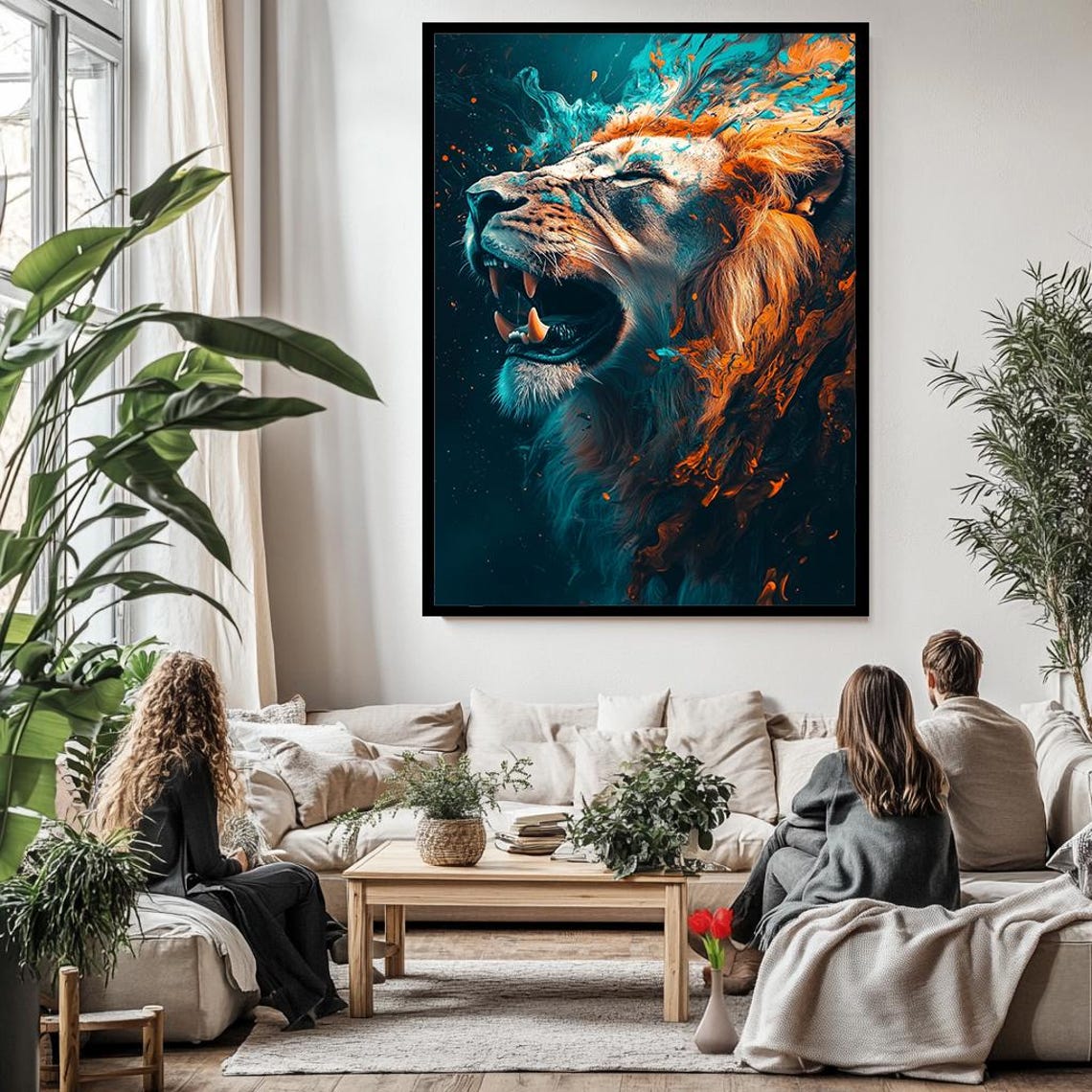 Fierce Roaring Lion Art Bold Abstract Wildlife Wall Decor Dynamic And Powerful Animal Portrait For Modern Spaces - Image 3