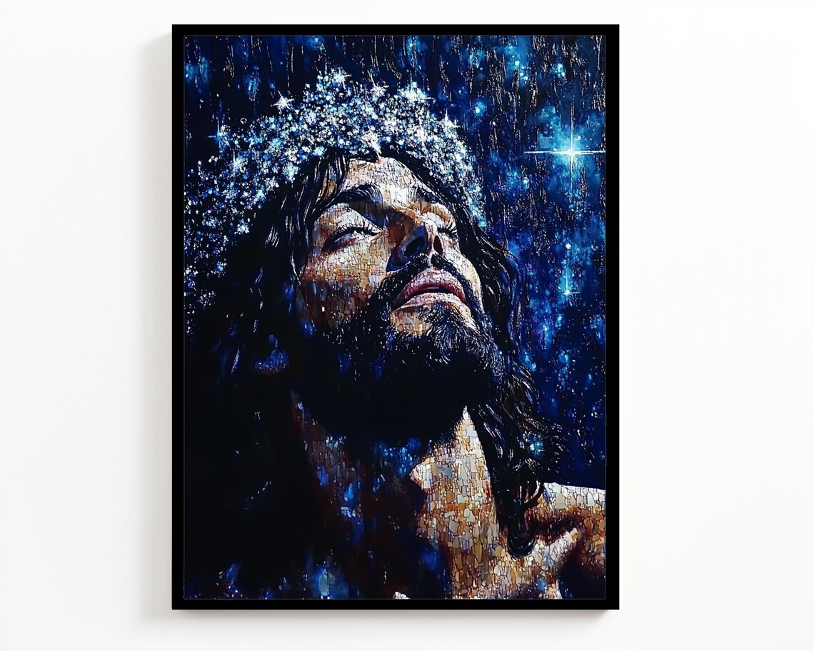 Jesus Christ Portrait Starry Night Sky Mosaic Spiritual Art Wall Poster - Image 4