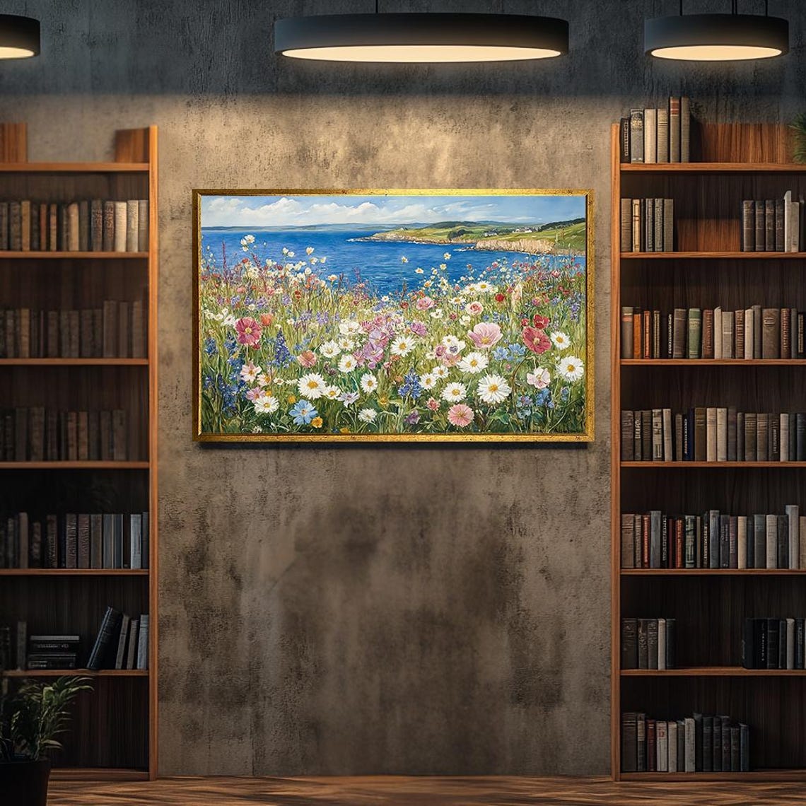 Coastal Wildflower Meadow Ocean Cliffs Colorful Landscape Poster - Image 2