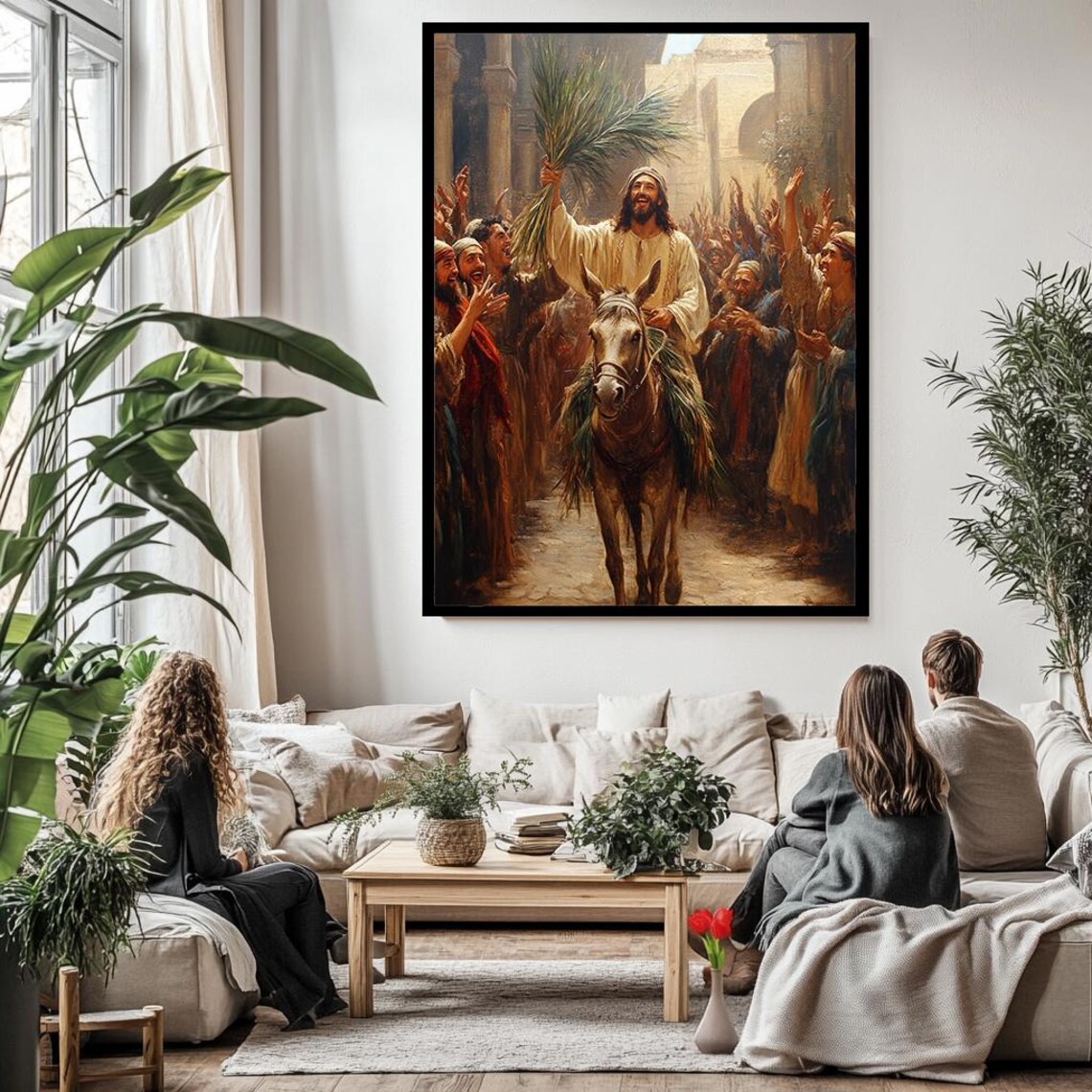 Jesus Triumphal Entry On Donkey With Palm Branch Crowd Wall Art - Image 3