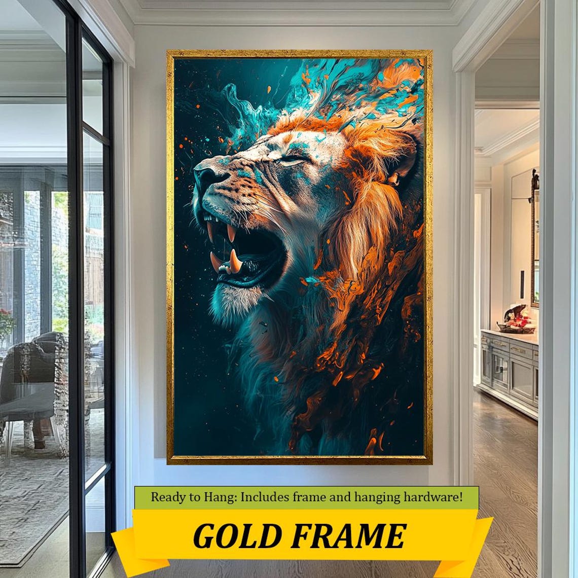 Fierce Roaring Lion Art Bold Abstract Wildlife Wall Decor Dynamic And Powerful Animal Portrait For Modern Spaces - Image 5