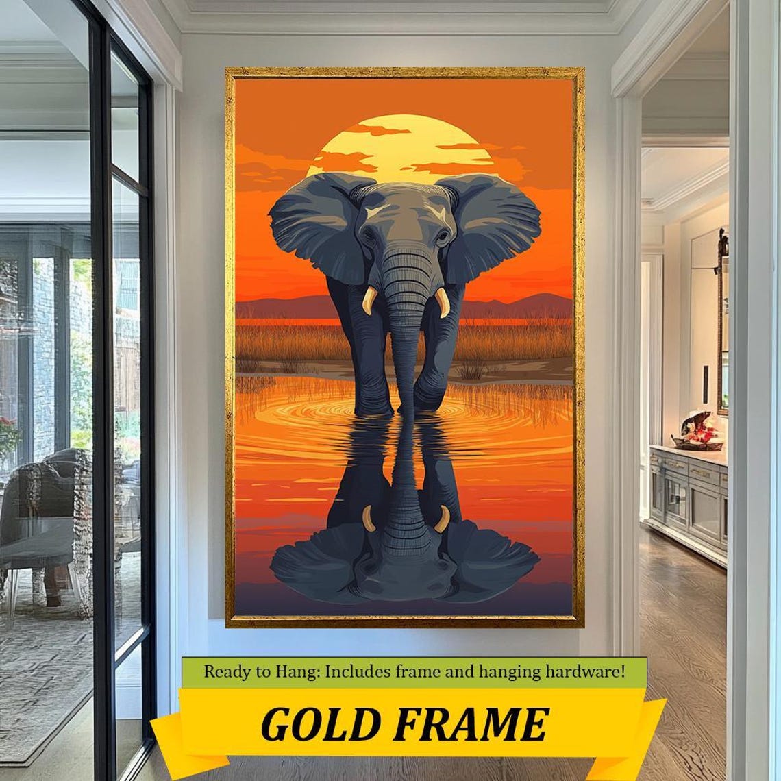 Elephant Sunset Savanna Orange Sun Water Reflection Wildlife Poster - Image 5