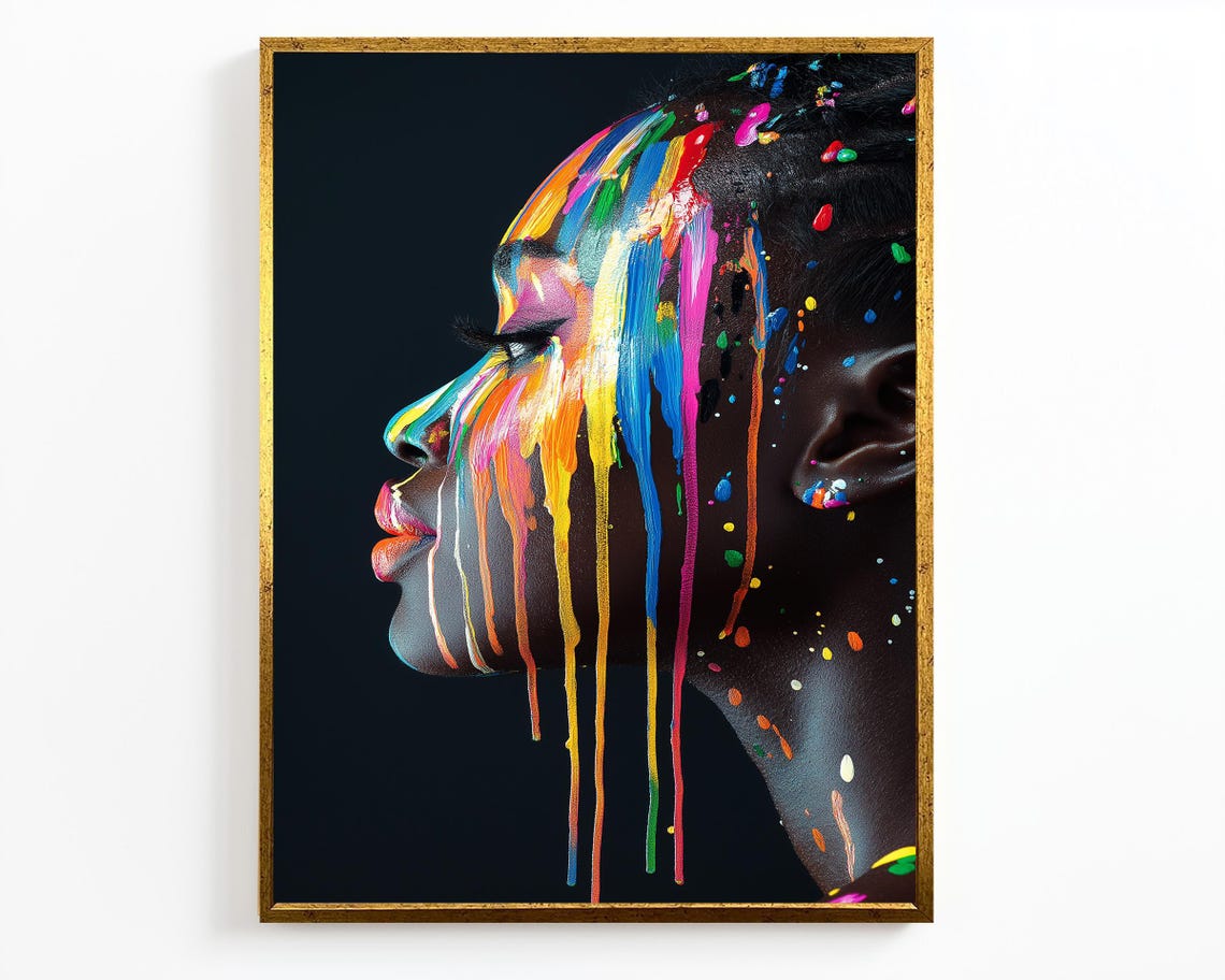 Dripping Rainbow Paint Woman Portrait Abstract Color Splash Art Poster - Image 4
