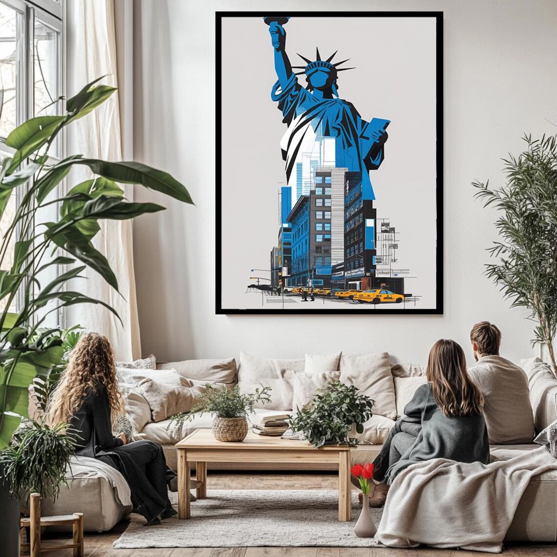 Statue Of Liberty New York City Blue Pop Art Skyline Travel Poster - Image 3