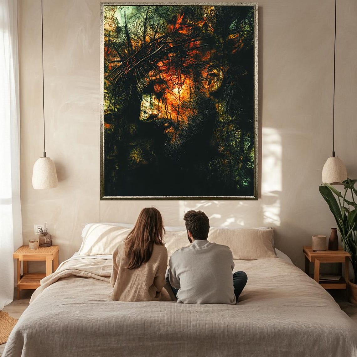 Jesus Crown Of Thorns Fiery Abstract Portrait Red Orange Art Poster - Image 2