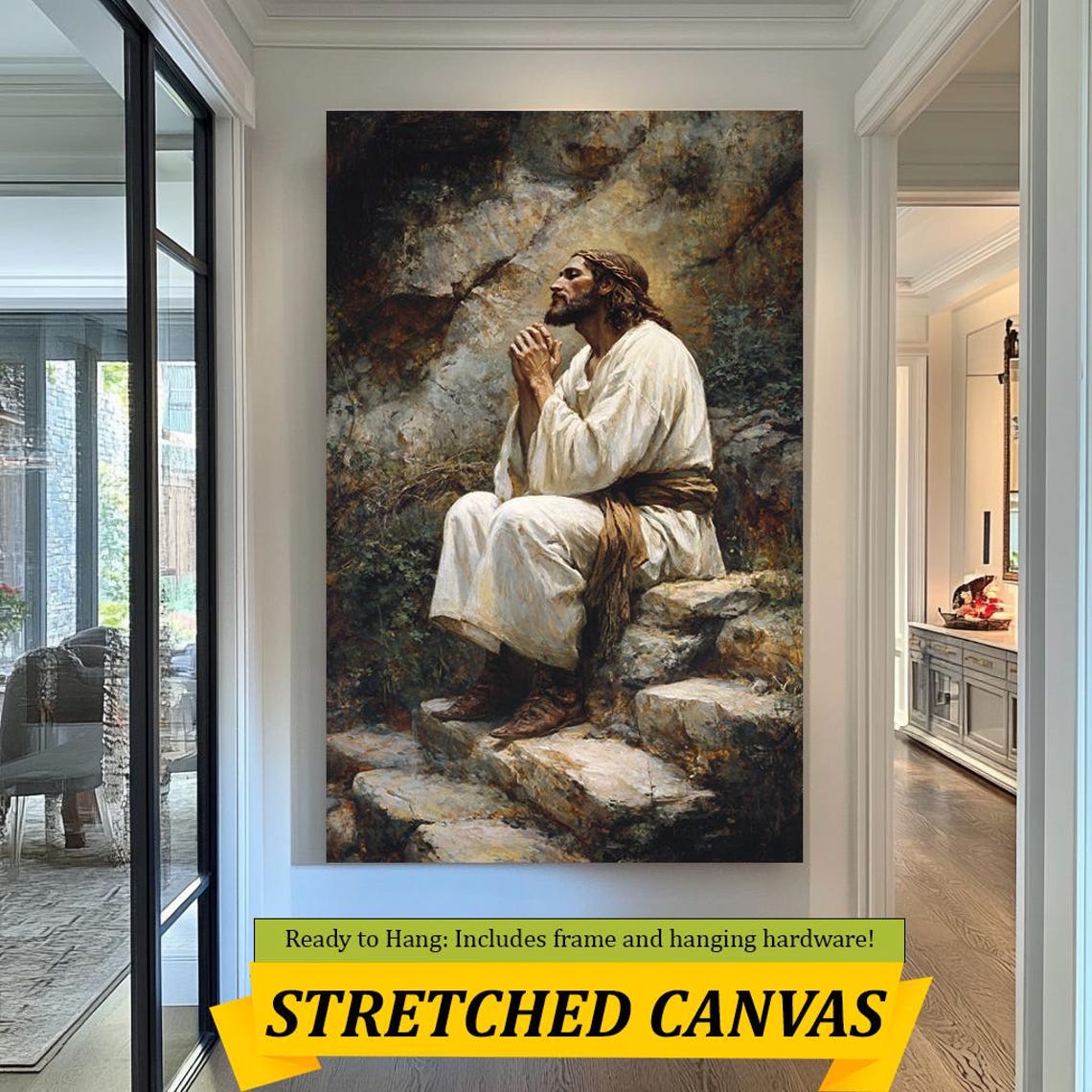 Jesus Praying In Serenity Artwork Inspirational Christian Wall Art Spiritual Faith Painting For Home Church And Prayer Room Decor - Image 4