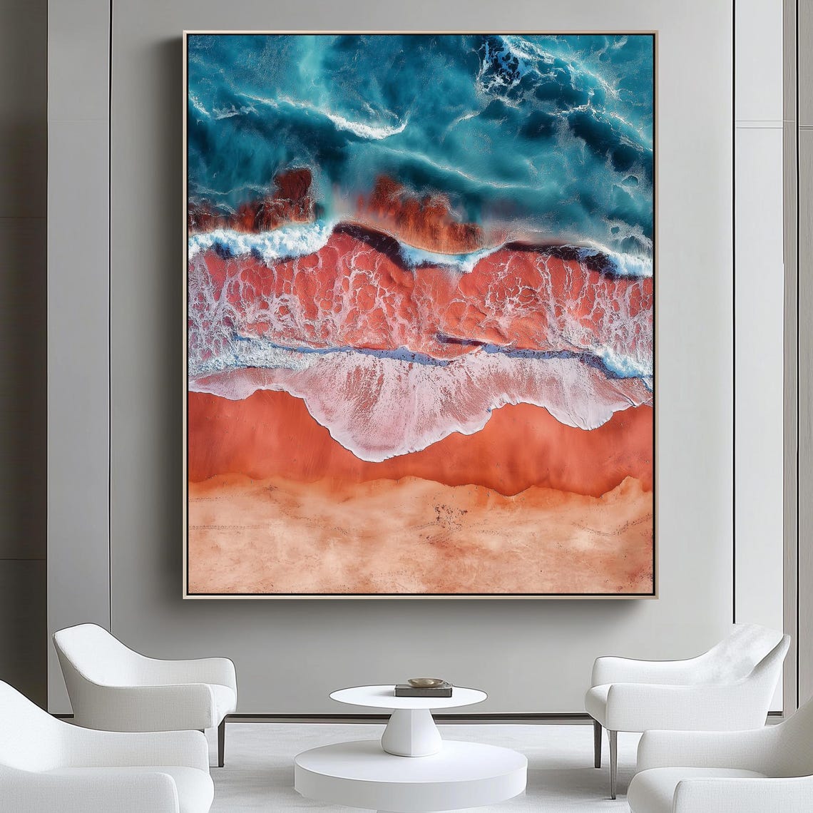Aerial Ocean Waves Red Sand Beach Turquoise Surf Coast Travel Poster - Image 4