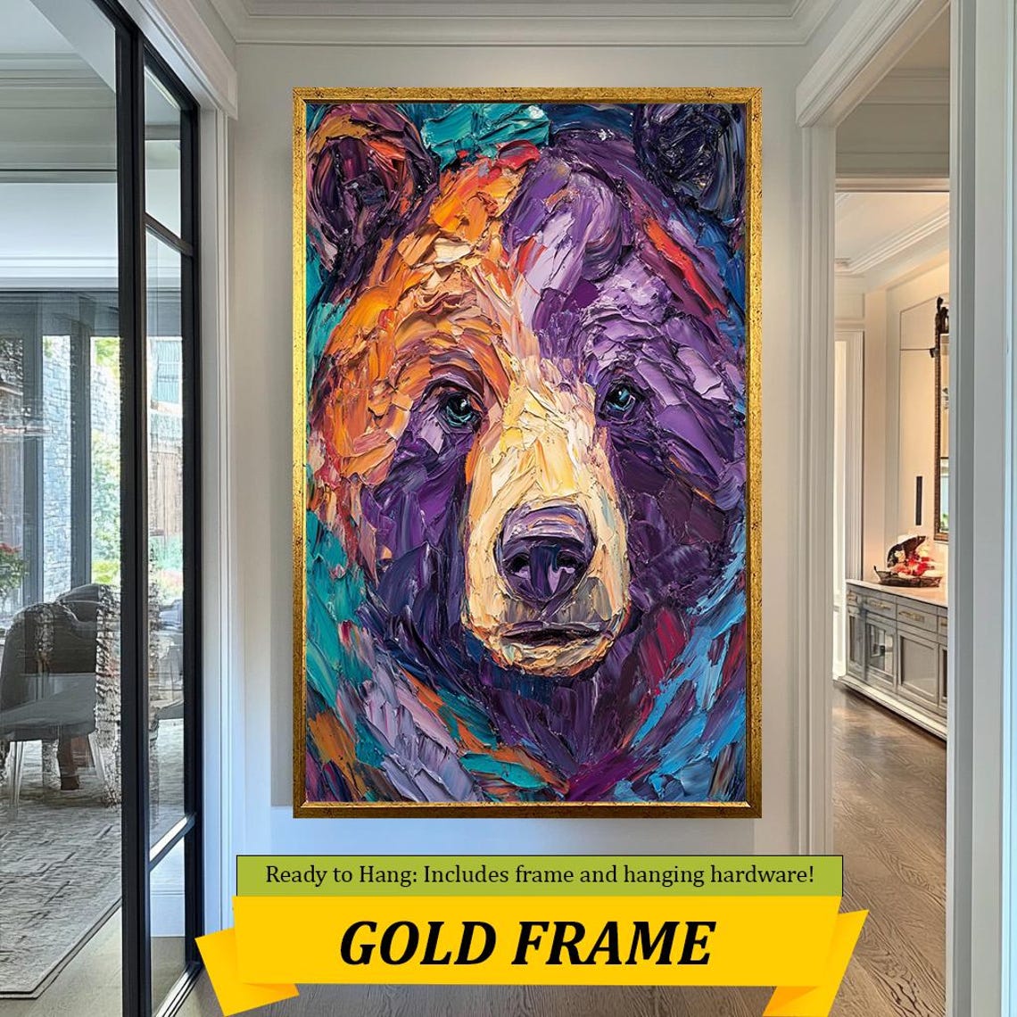 Colorful Abstract Bear Art Vibrant Textured Wildlife Painting Modern Animal Wall Decor Bold Bear Artwork - Image 5