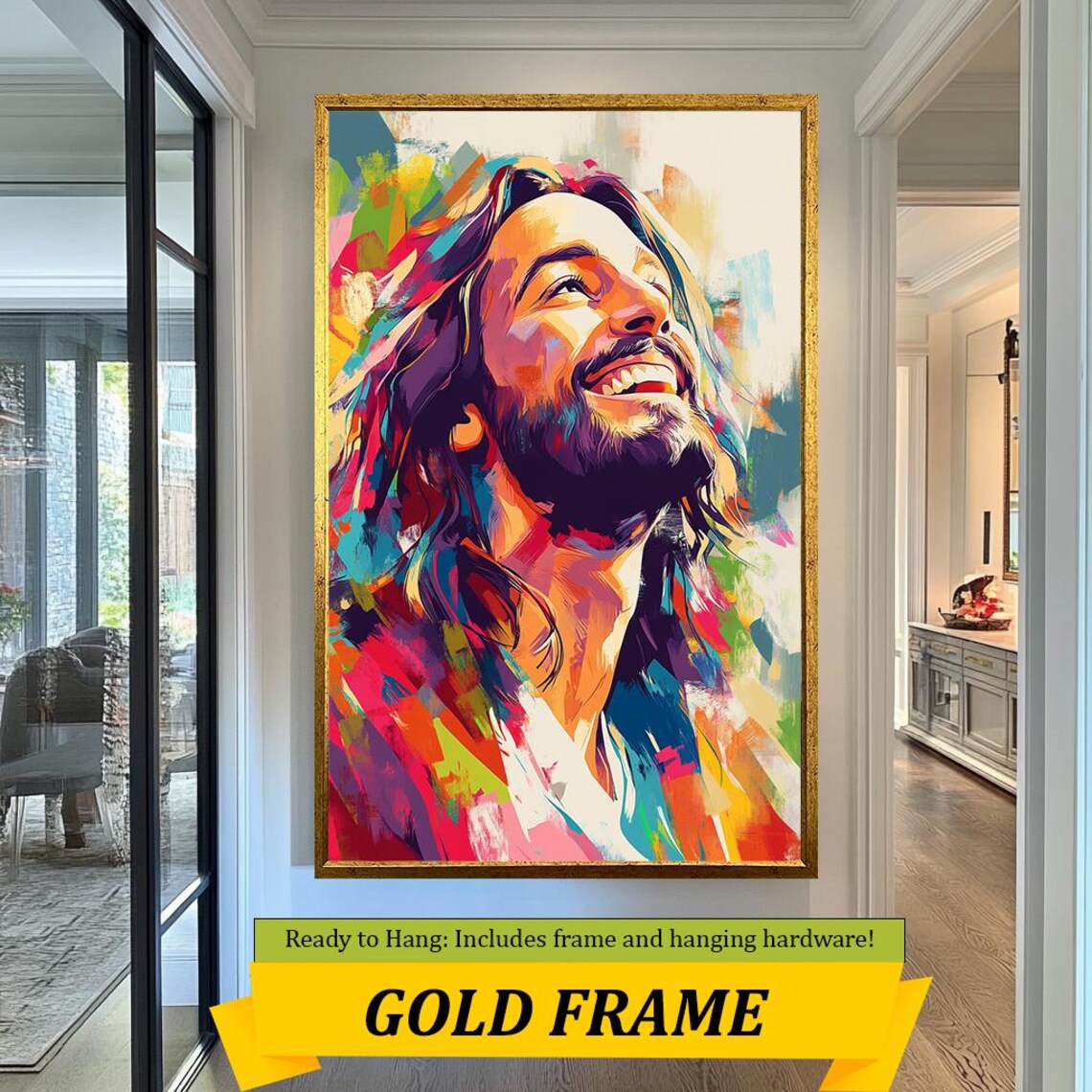 Joyful Laughing Jesus Colorful Pop Art Portrait Rainbow Brushwork Poster - Image 5