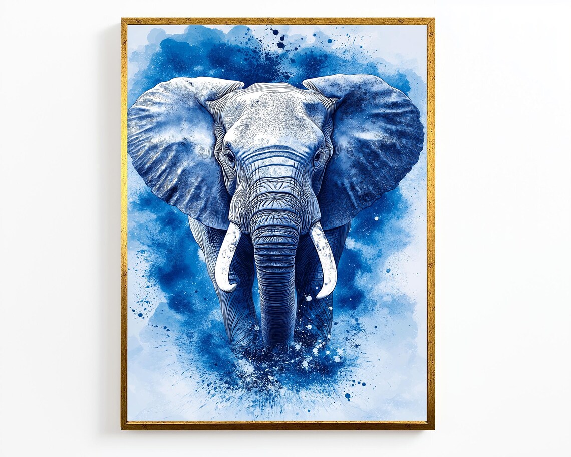 Blue Elephant Abstract Modern Wildlife Art - Image 4
