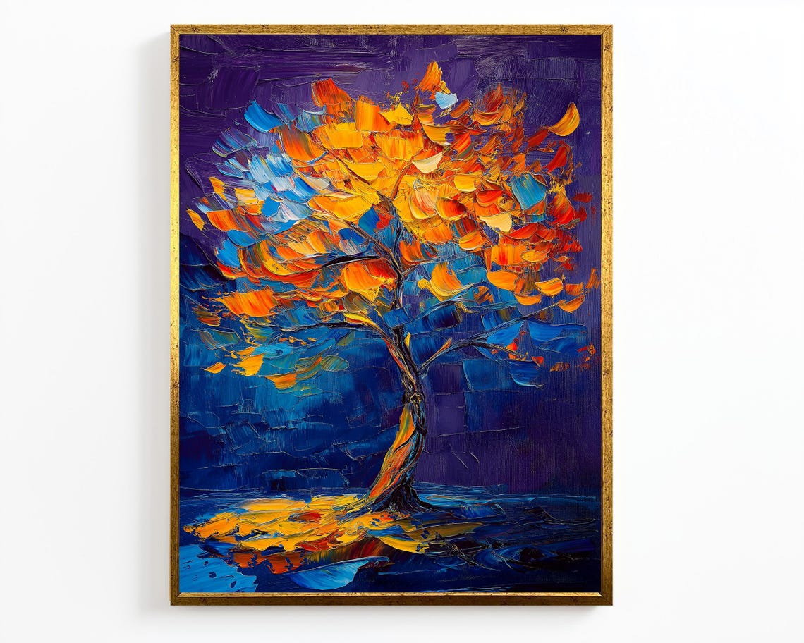 Autumn Tree Art Vibrant Abstract Nature Painting Bold Textured Fall Leaves Artwork Modern Wall Decor For Home Or Office - Image 4