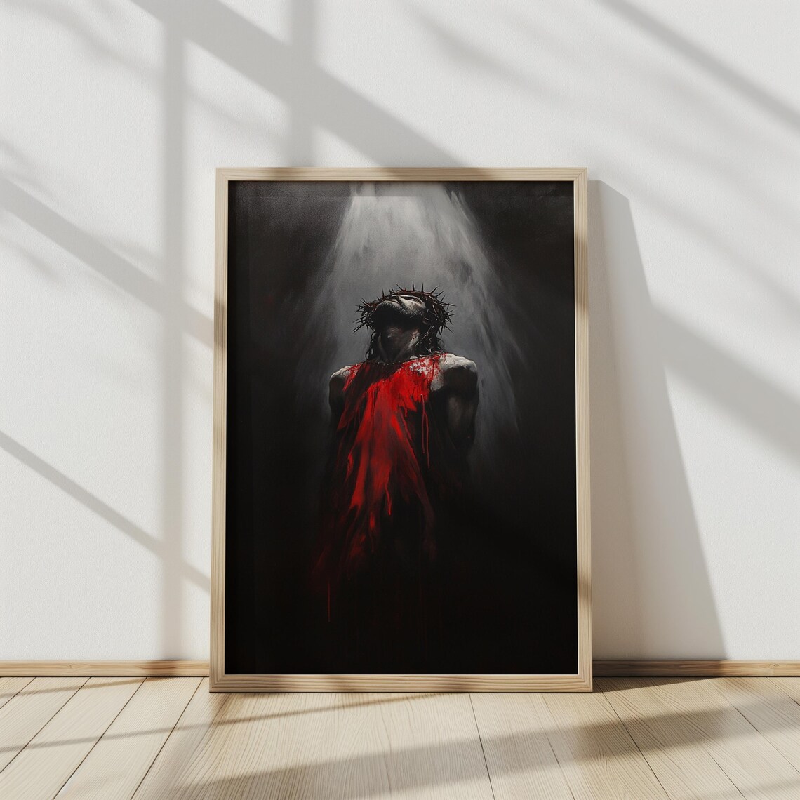 Jesus Crown Of Thorns Dramatic Red Robe Heavenly Light Religious Poster - Image 4