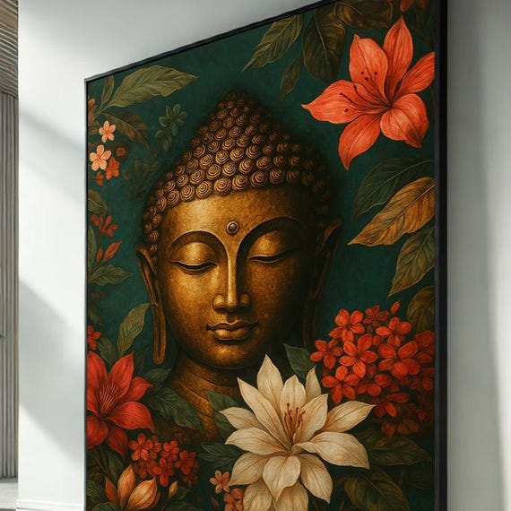 Buddha Canvas Wall Art Zen Floral Print Spiritual Home Decor Meditation Room Poster Ready To Hang Calm