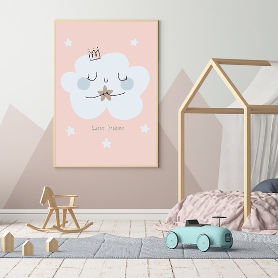 Pink Cloud Quote Nursery Print Art Sweet Dreams Childrens Room Wall 276