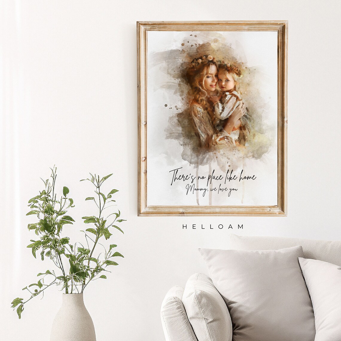 Watercolor Mother And Child Floral Portrait Mothers Heart Home Print - Image 3