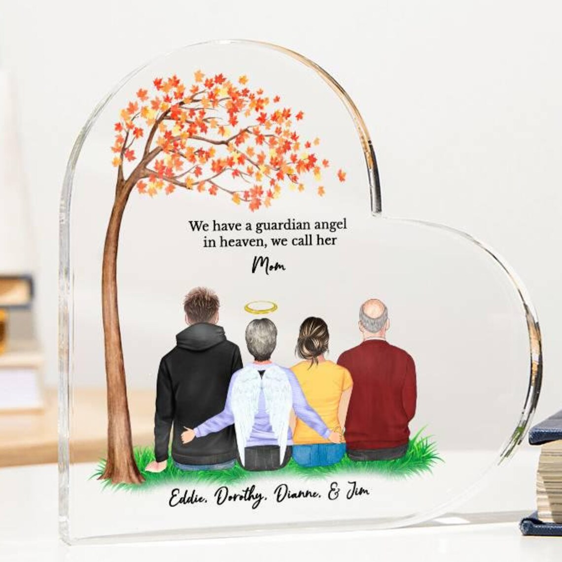 Guardian Angel Mom Heart Acrylic Plaque Family Remembrance Gift Print
