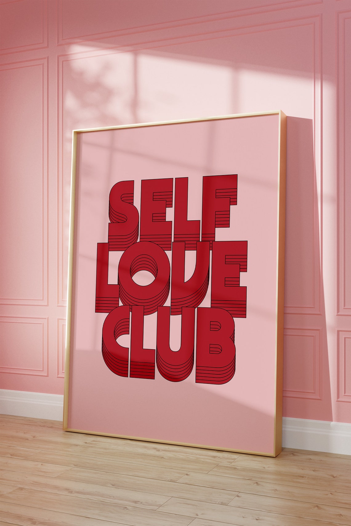 Self Love Club Retro 3D Typography Pink Positive Quote Wall Poster - Image 2