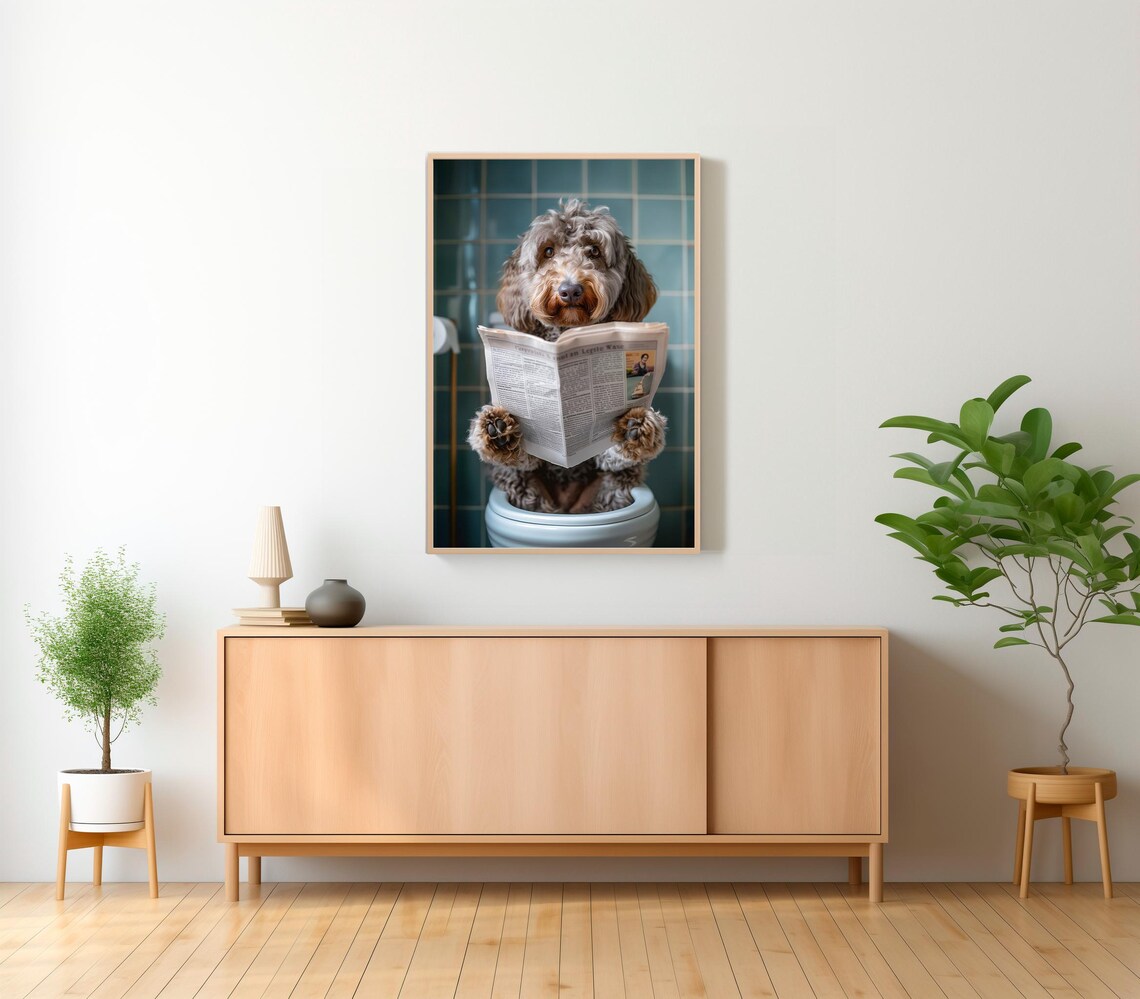 Labradoodle Auf Toilette Und Liest Zeitung Badezimmer Bild Badezimmer Deko Labradoodle Geschenk Einrichtung Ideen Badezimmer Funny Picture - Image 2