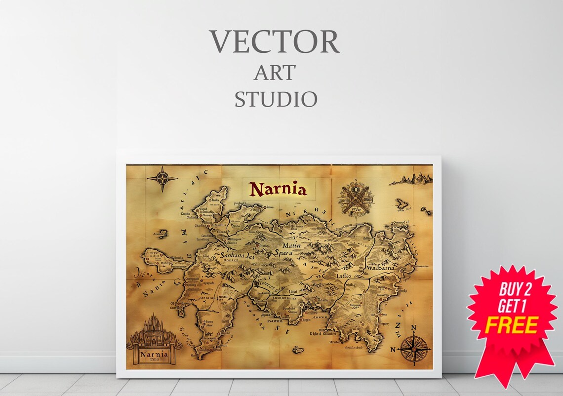 Antique Narnia Fantasy Map Vintage Cartography Illustration Poster - Image 3