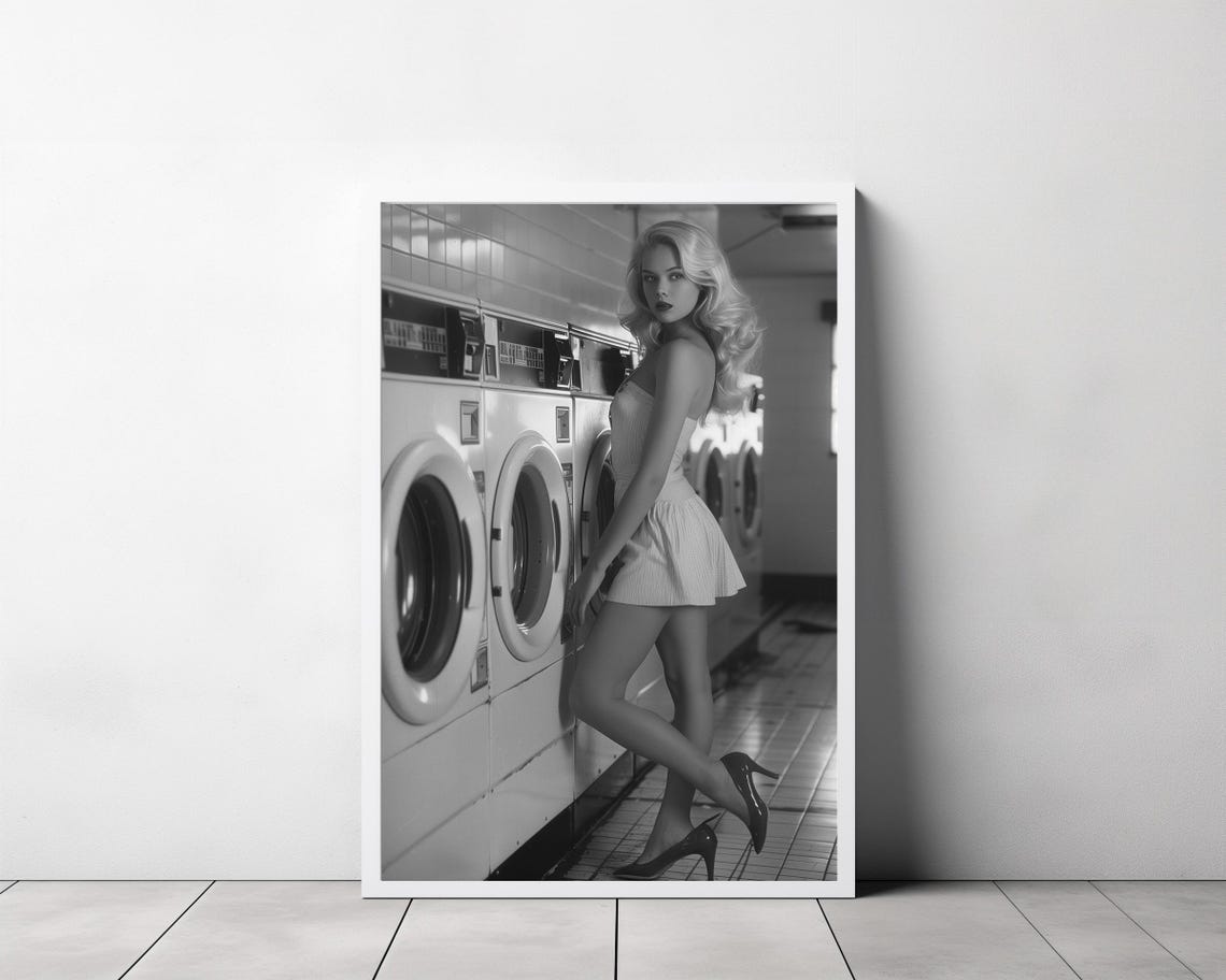 Laundry Day Poster Funny Wall Art Washing Day Black And White Photography Humour Laundry Room Wall Art - Image 3