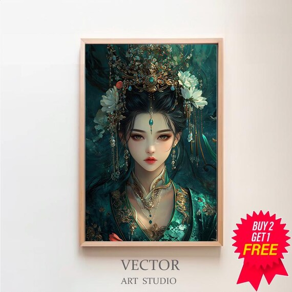 Green Tara Buddhist Goddess of Compassion Ornate Teal Portrait Poster