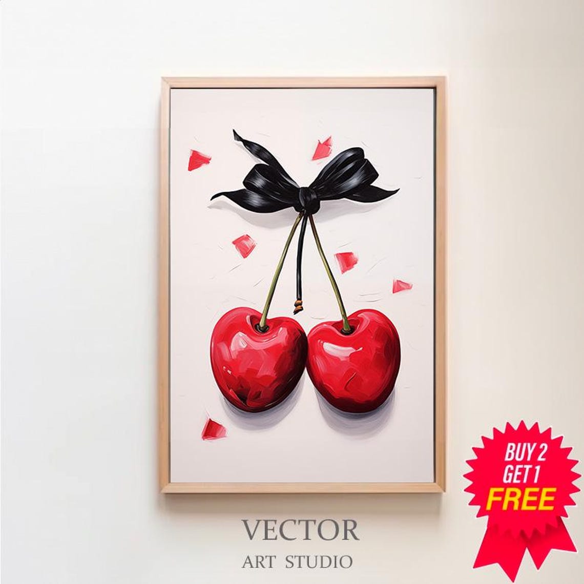 Sweet Red Cherries Tied with a Black Bow Coquette Style Art Poster