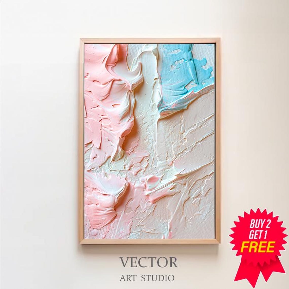 Minimal Blush Pink and Ivory Abstract Impasto Texture Wall Art