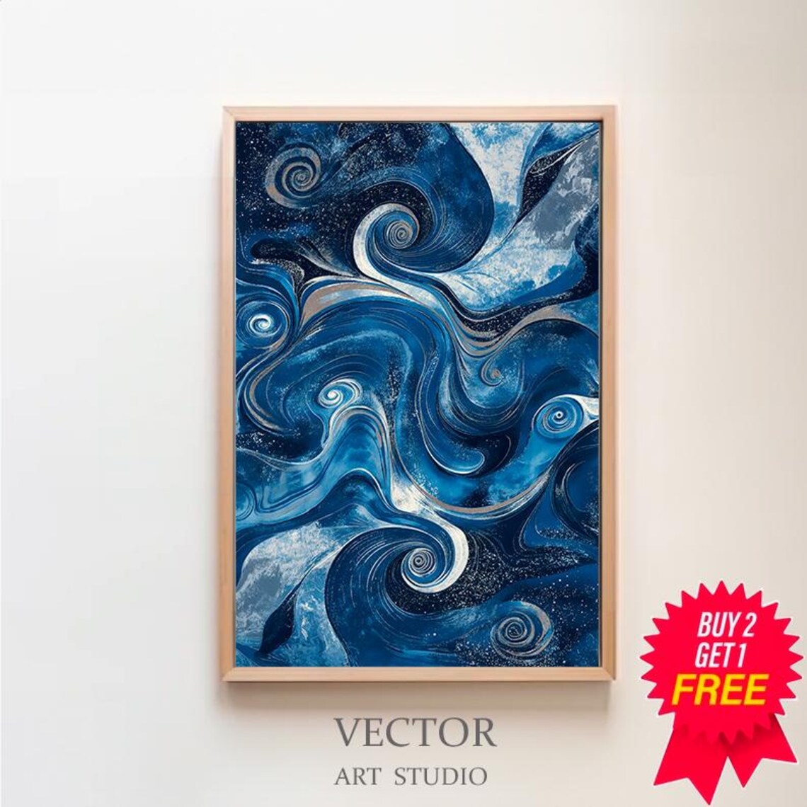 Indigo Blue Marble Swirl Starry Night Spiral Abstract Art Poster