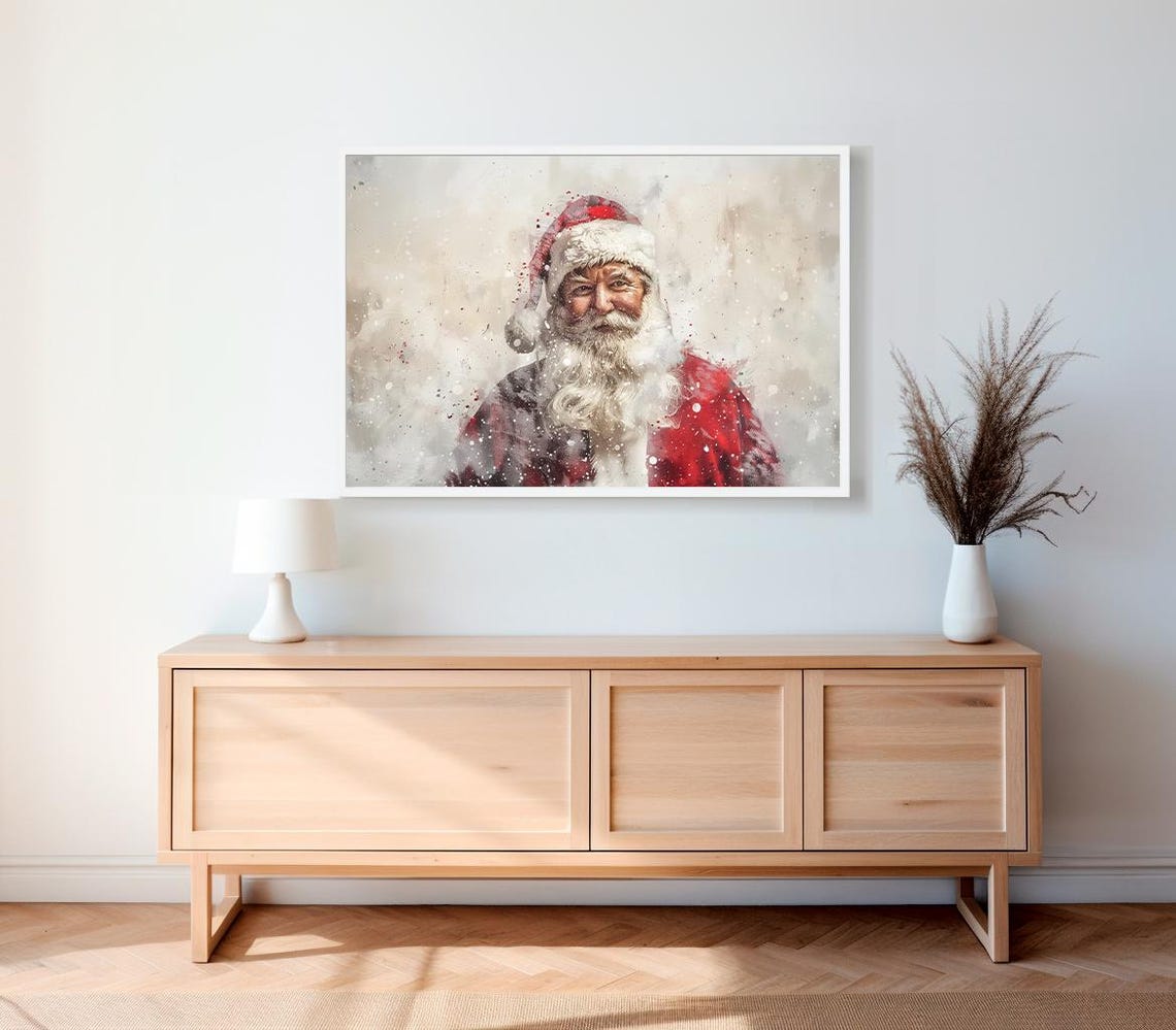 Front Facing Santa Claus Bearded Portrait Snowy Watercolor Poster - Image 2