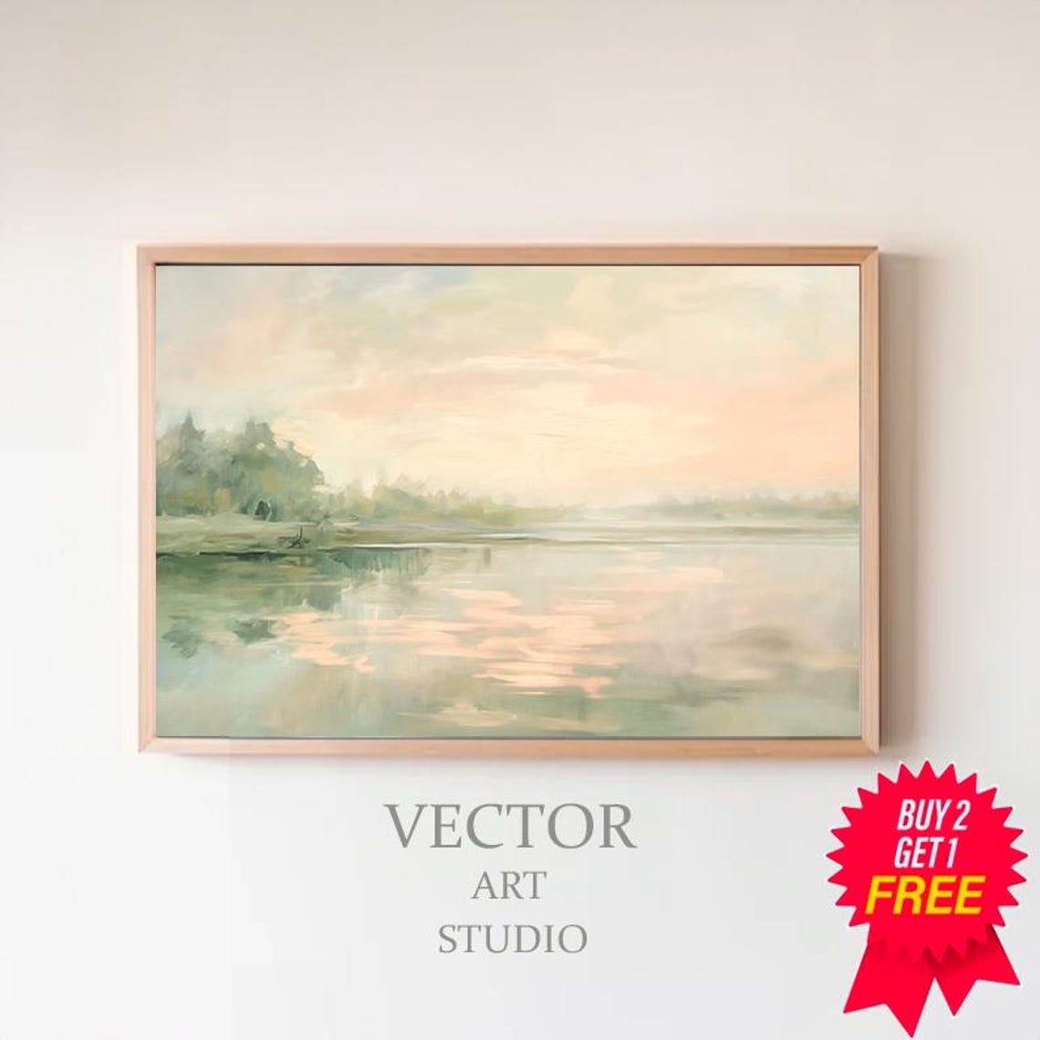 Country River Spring Frame Tv Art Vintage Summer Landscape Painting Neutral Soft Easter Decor Abstract Watercolour Painting