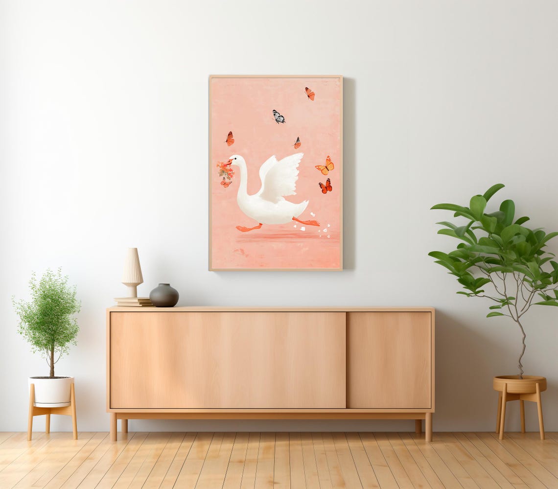 Silly Goose Wall Art Kids Room Print Cute Goose Poster Girl Nursery Decor Beige Farm Animal Girls Room Poster Butterfly Wall Art - Image 2