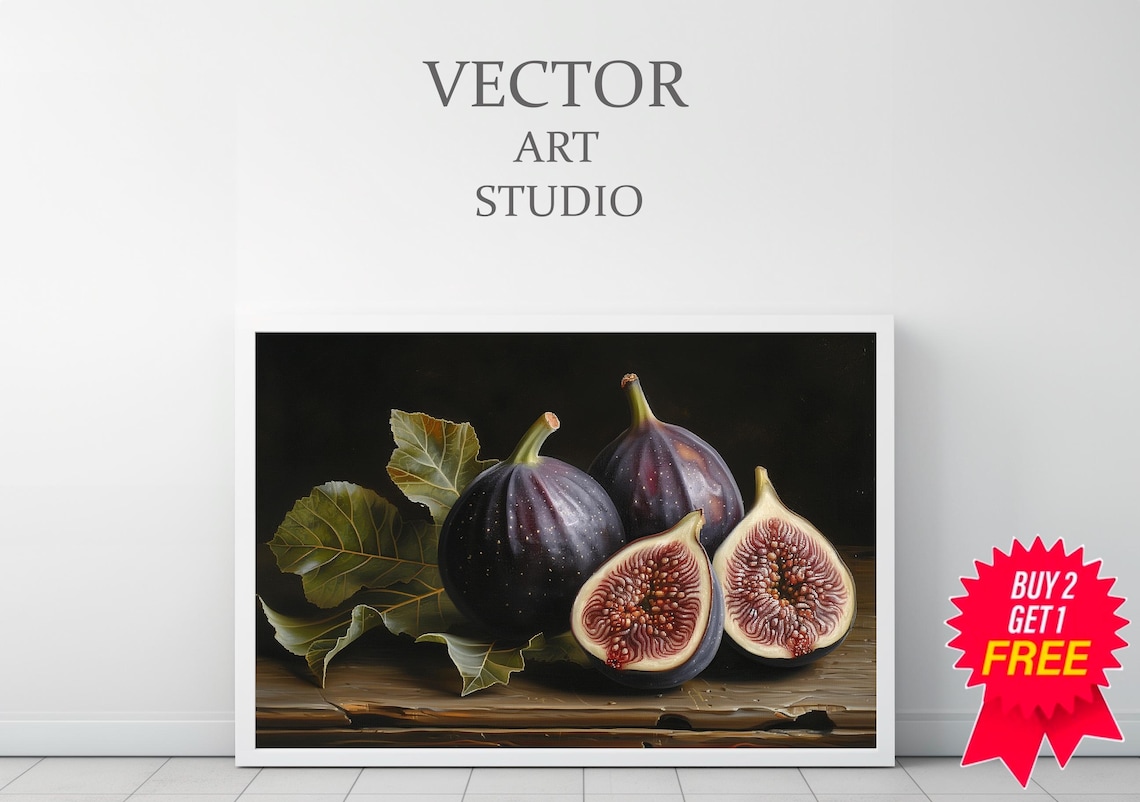 Moody Fig Still Life Dark Ripe Figs and Leaves Vintage Fruit Poster - Image 3