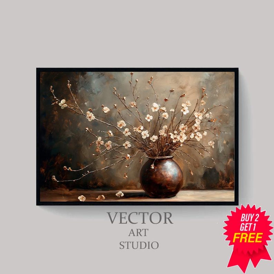 Moody Floral In Vintage Vase Art Fall Art Vintage Artwork - Image 4