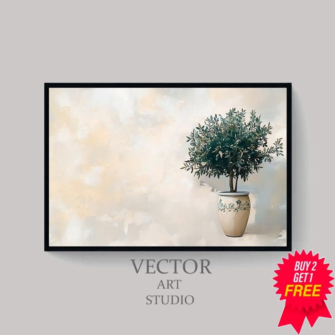 Olive Tree Painting Tv Art Pottery Still Life Painting Neutral Modern Organic Art For Tv - Image 4
