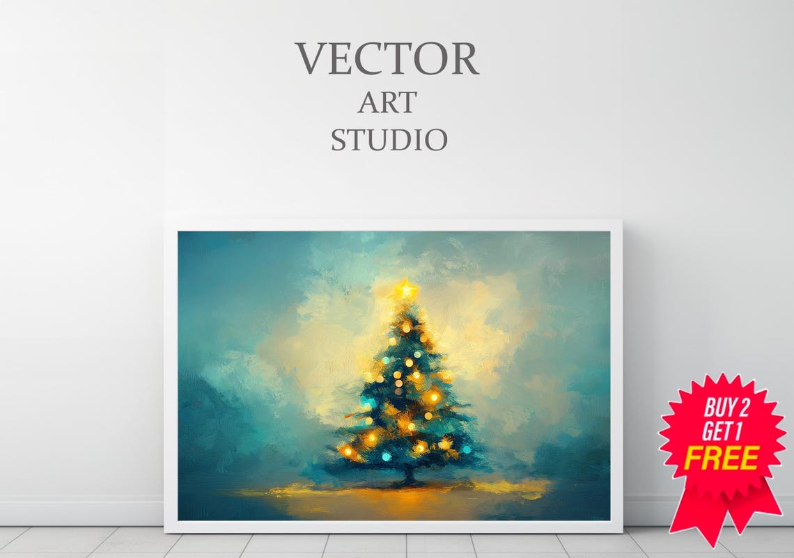 Glowing Teal Christmas Tree with Golden Lights Festive Holiday Poster - Image 4