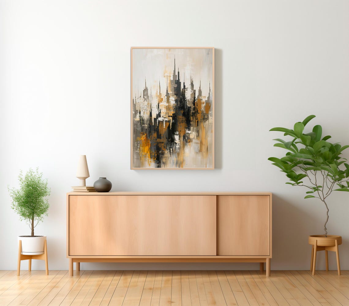 Contemporary Wall Art Geometric Abstract Painting Gold And White Art - Image 2