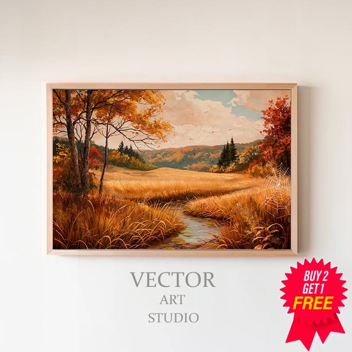 Vintage Autumn Moody Painting Farmhouse Decor Rustic Fall Wall Print Earth Tone Rustic Fall Countryside Landscape Painting Print