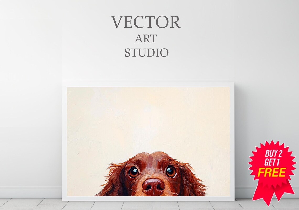 Wide Eyed Brown Puppy Peeking Over The Edge Funny Cute Dog Wall Art - Image 3