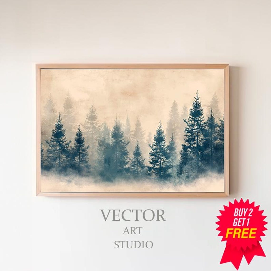 Misty Pine Forest in Sepia Tones Calm Vintage Nature Art Poster