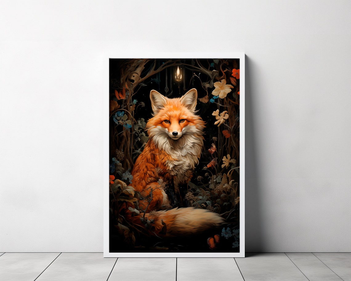 Red Fox Beneath A Hanging Lantern In A Moonlit Forest Poster - Image 3