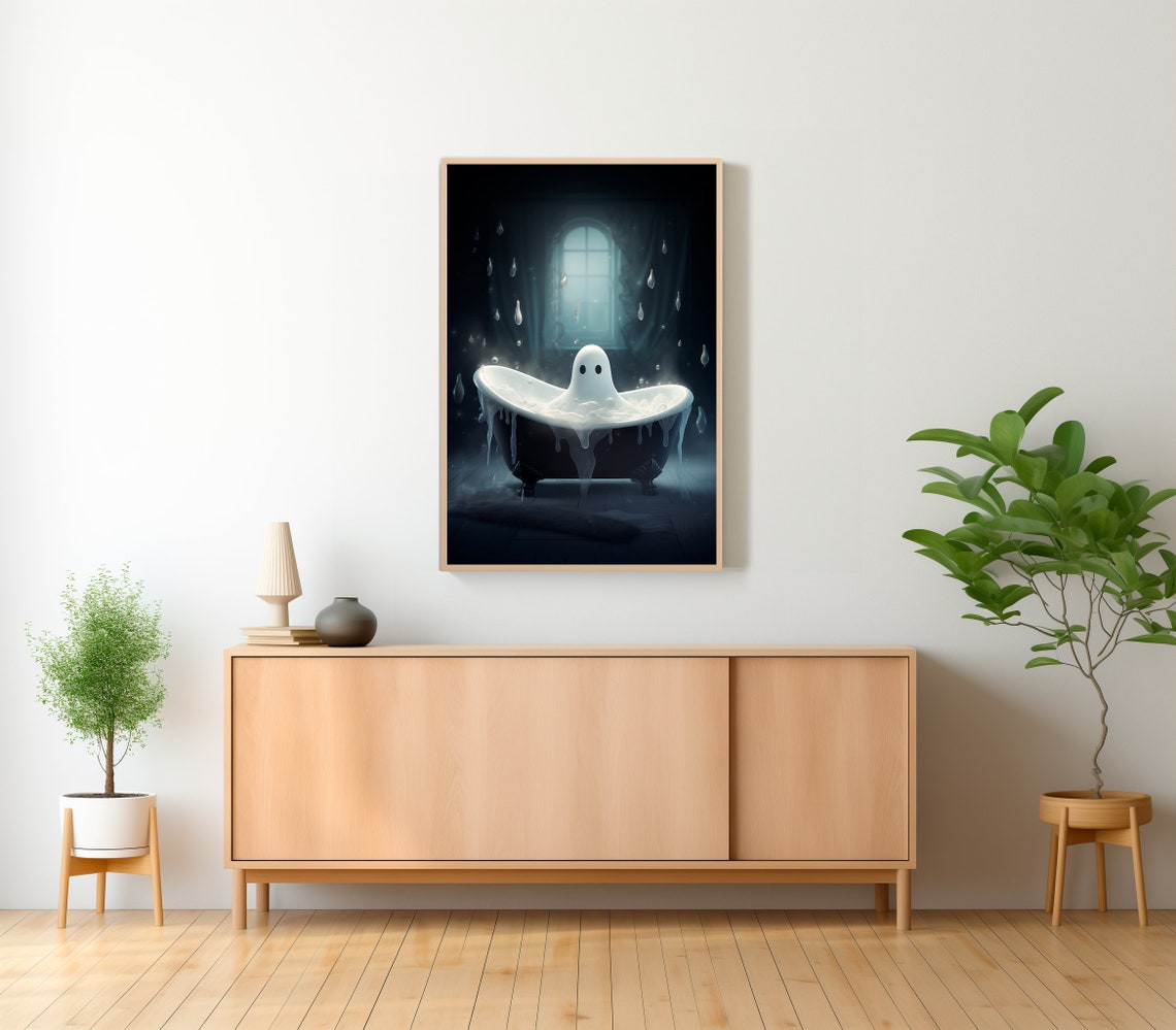 Ghost Taking a Bubble Bath in Dark Victorian Bathroom Poster - Image 2